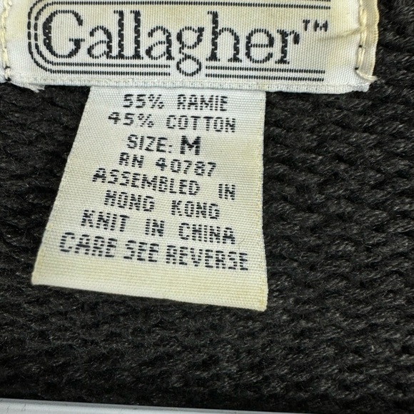 Vintage Gallagher Size Medium Cardigan Sweater Black Pink Floral Plaid Grandma - Picture 3 of 5